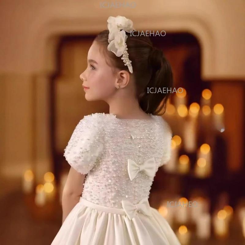 Nouvelle Robe de Princesse Élégante 2026 pour Filles, avec Traîne, Perles et Fleurs, pour Anniversai
