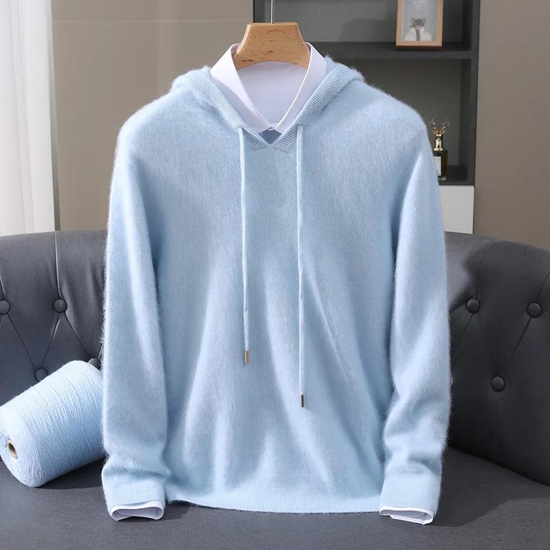 Vêtements pour hommes: pull tricoté en cachemire de vison pur 100%, pull à capuche décontracté et am