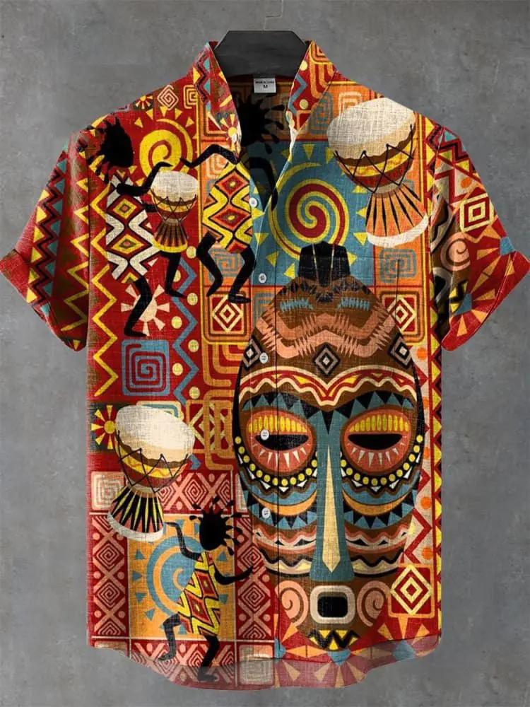 2025 Vintage Style africain hommes rétro ethnique Tribal à manches courtes chemise hauts mode décont