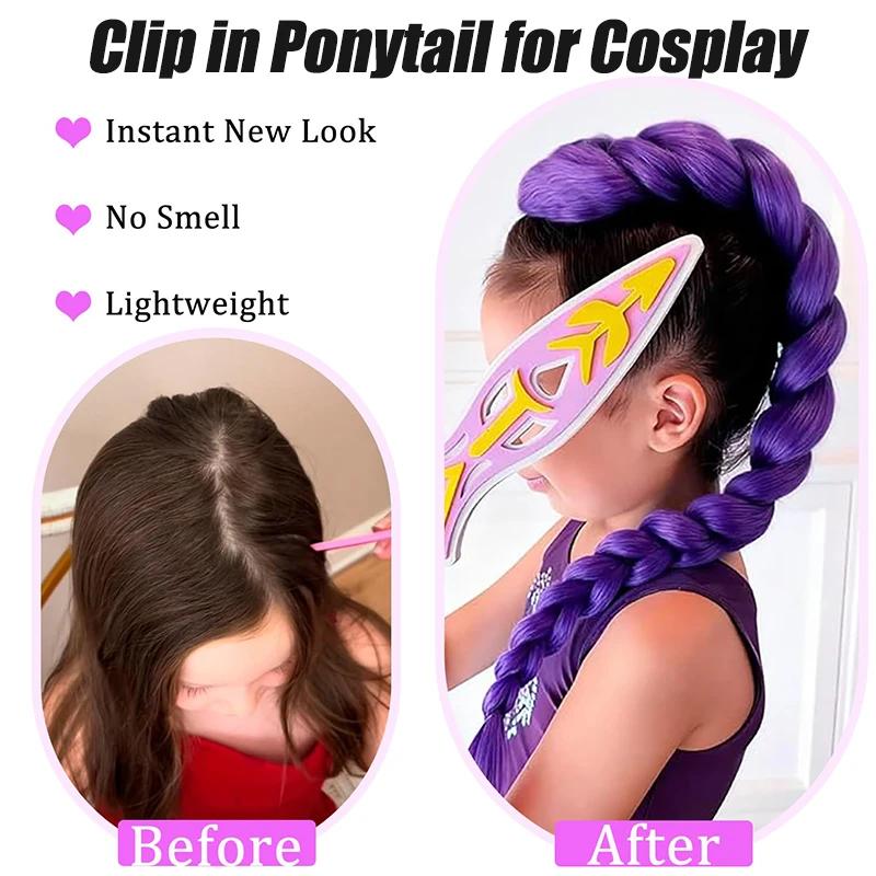 Synthétique 26 pouces de long tressé violet cheveux queue de cheval Rumi Costume coiffure queue de c