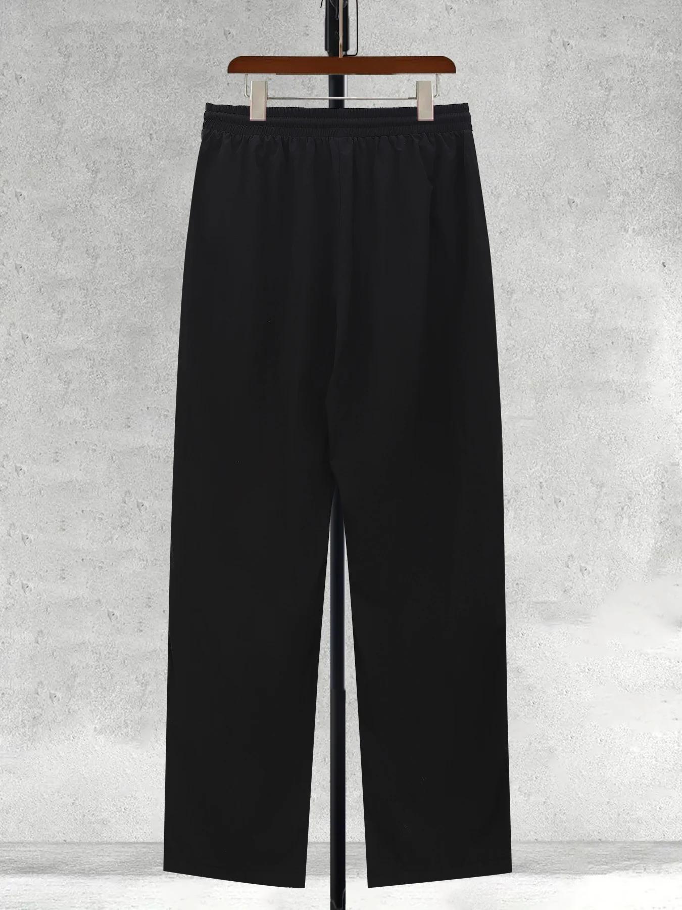 Pantalon décontracté pour homme, coupe droite, noir et blanc, avec cordon de serrage, style cargo, p