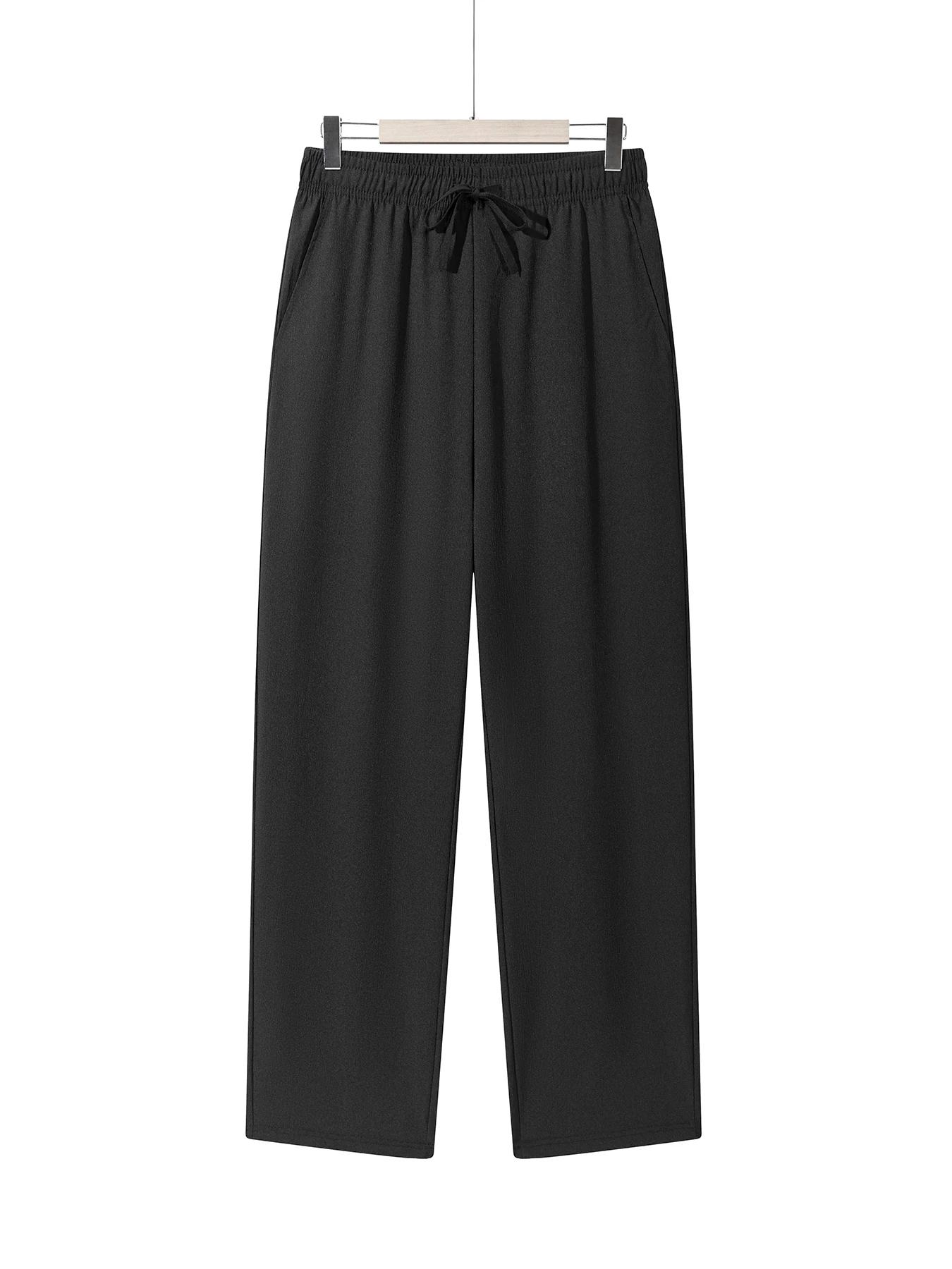 Pantalon léger pour hommes, pantalon de survêtement décontracté, couleur unie, cordon droit, respira