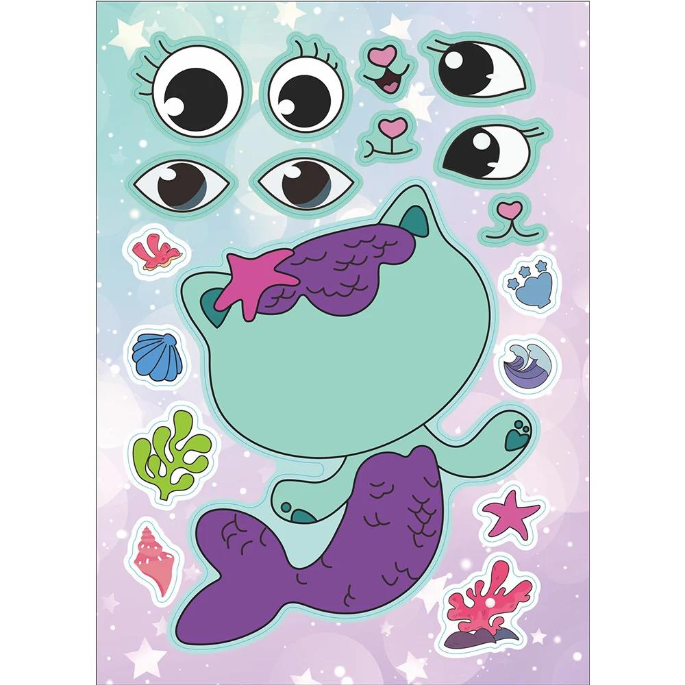 6/12 feuilles Gabby's Dollhouse faire un visage Puzzle autocollants enfants rendre votre propre jeu 