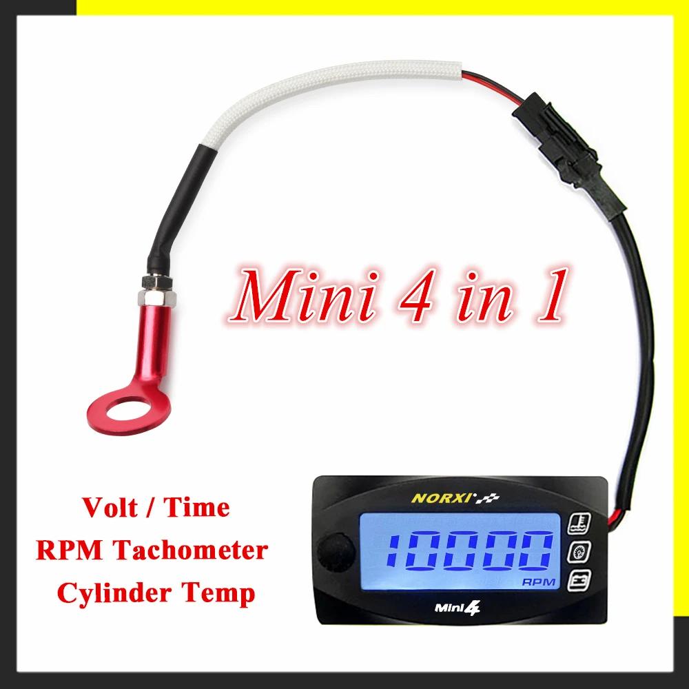 Voltmètre de température de culasse pour motos, tachymètre de temps RPM, Mini 4 en 1, affichage numé