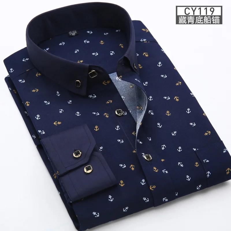 Nouvelle chemise pour hommes à manches longues mince printemps/été imprimé repassage gratuit affaire