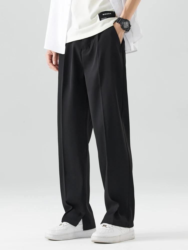 Pantalon décontracté en Polyester pour hommes, respirant, mode coréenne, taille Semi-large, droit, a