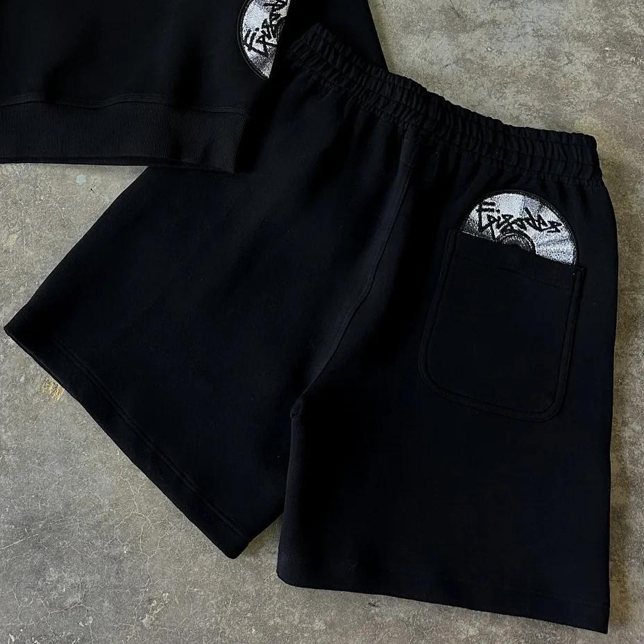 Ensemble de survêtement pour homme, style streetwear Y2K, imprimé, col rond, sweat-shirt et short dé