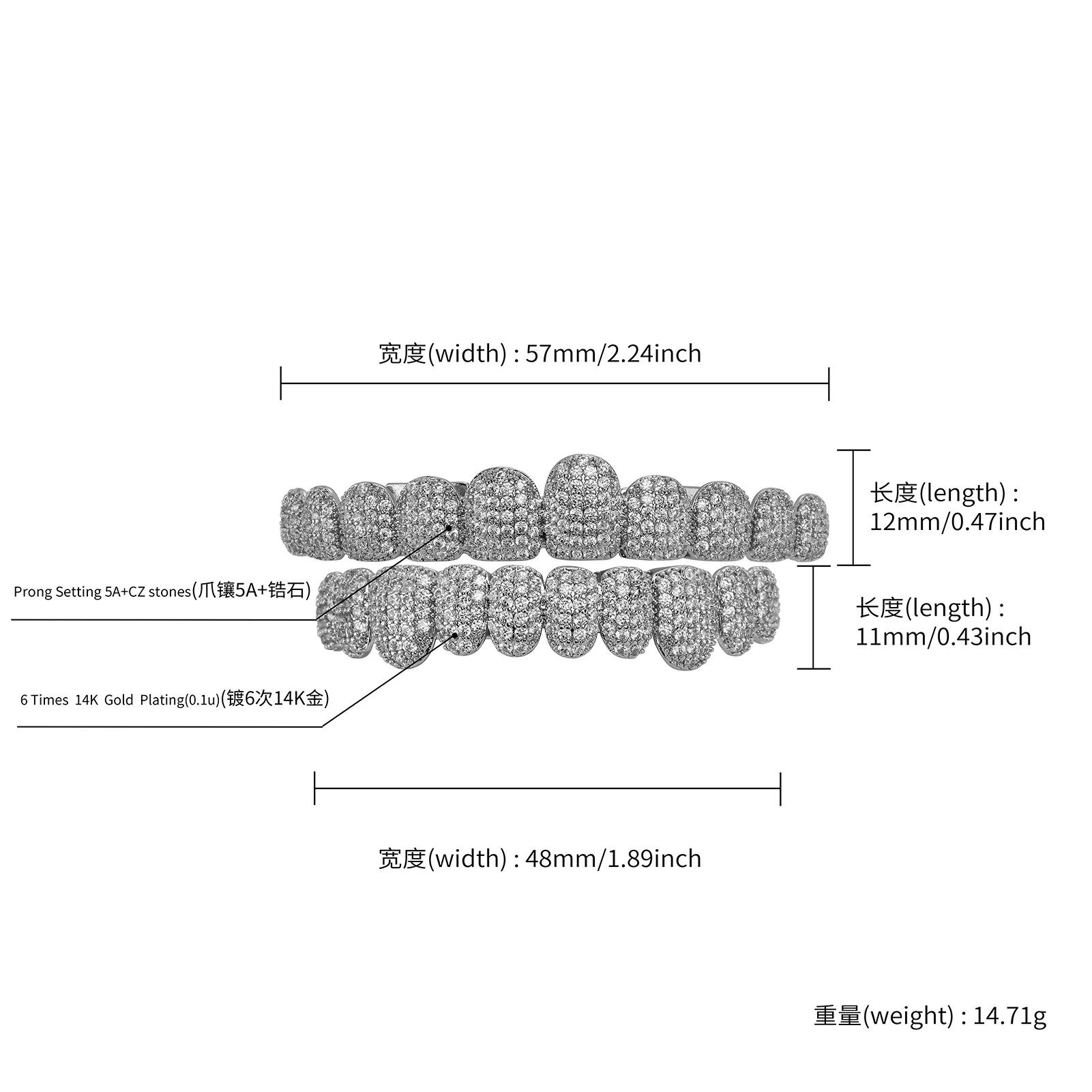 TOPGRILLZ glacé 10 haut et 10 bas 5A CZ pierres dents Grillz Punk rappeur 14K plaqué or Zircon bouch