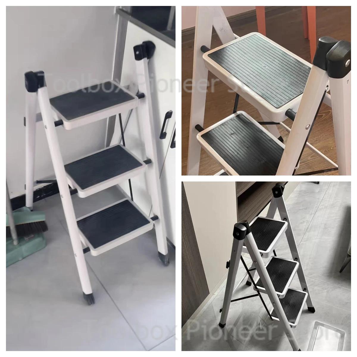 Chaise-échelle pliable 3 marches en acier carbone blanc, haute capacité de charge, pour cuisine et u