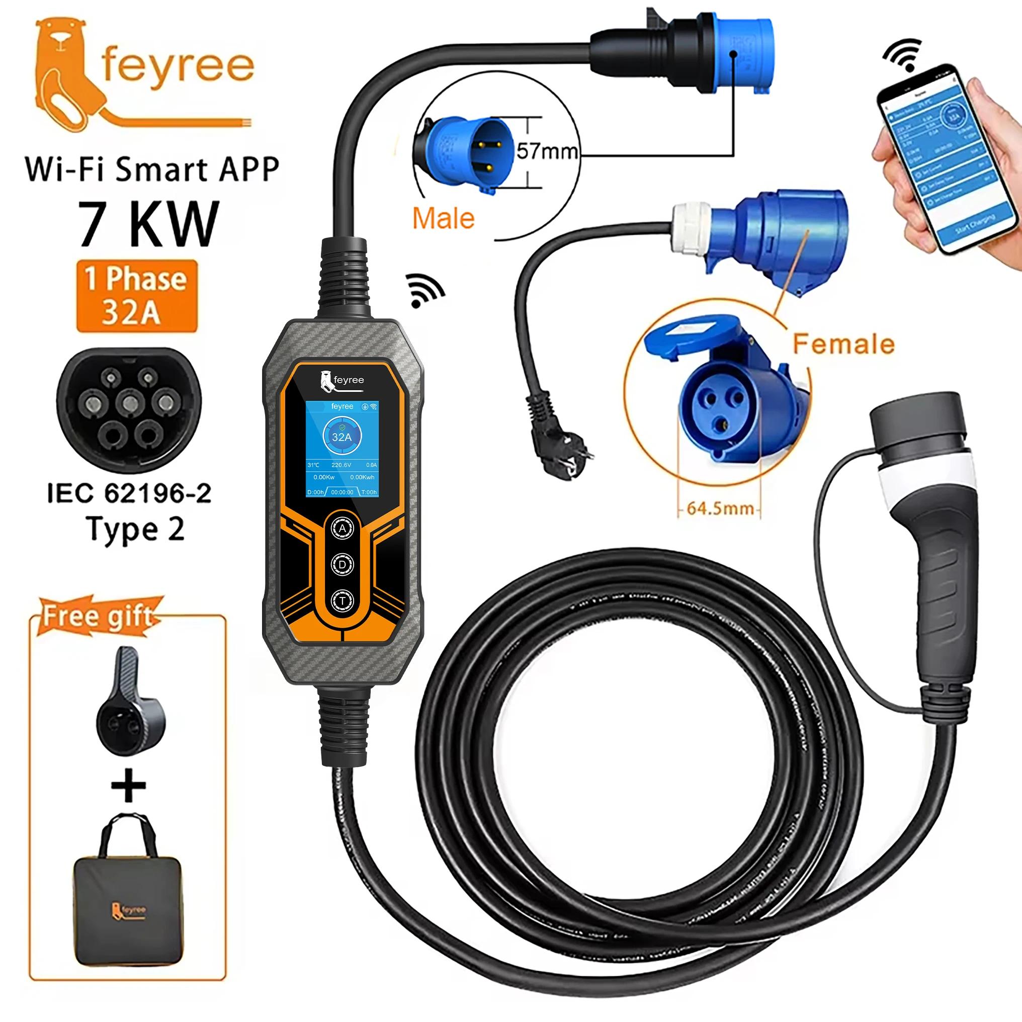 Feyree chargeur EV Portable Type2 32A 7KW EVSE Wi-Fi APP contrôle courant réglable synchronisation i