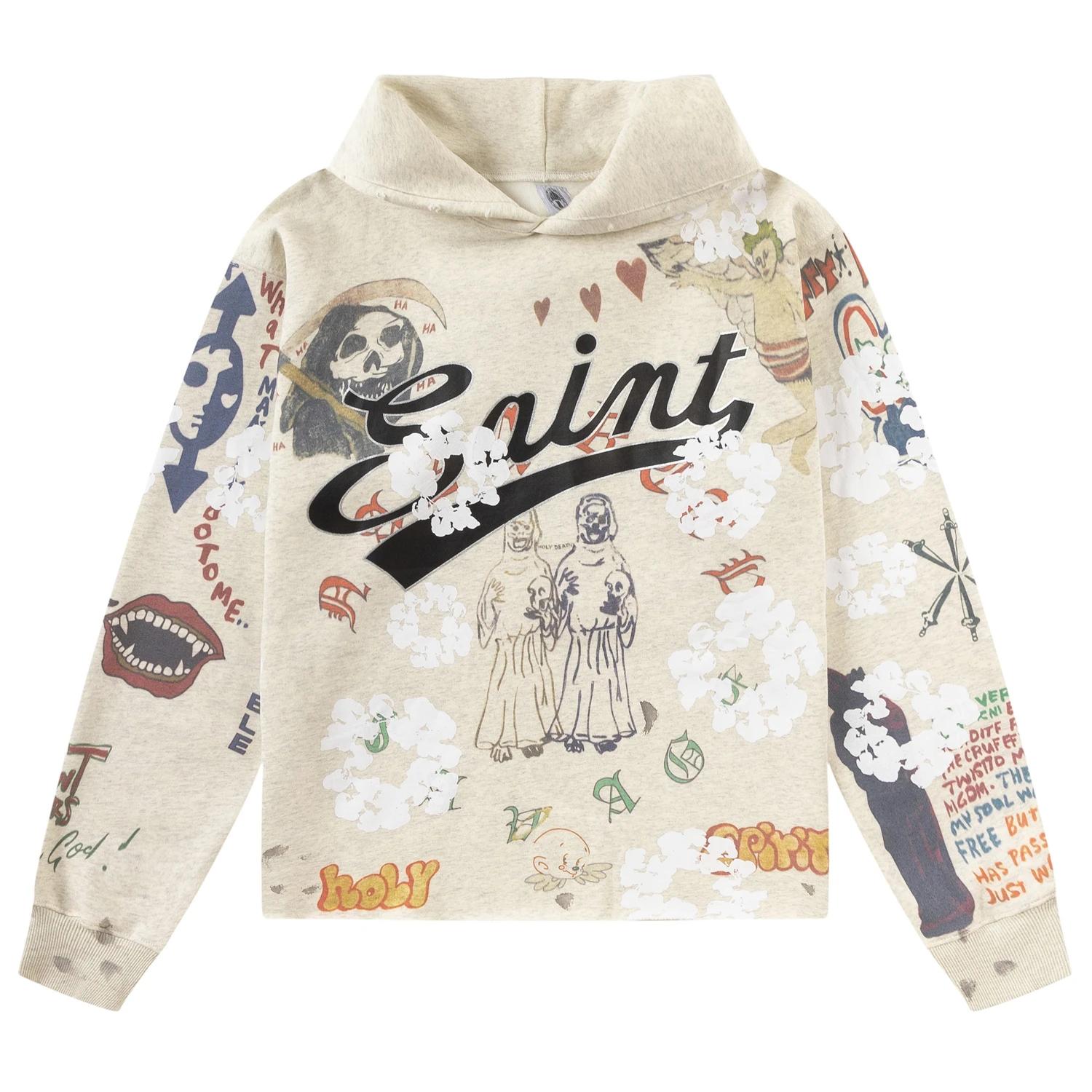 Nouveau Saint Graffiti sweat à capuche imprimé pull hommes femmes haute qualité 25fw tissu lourd uni