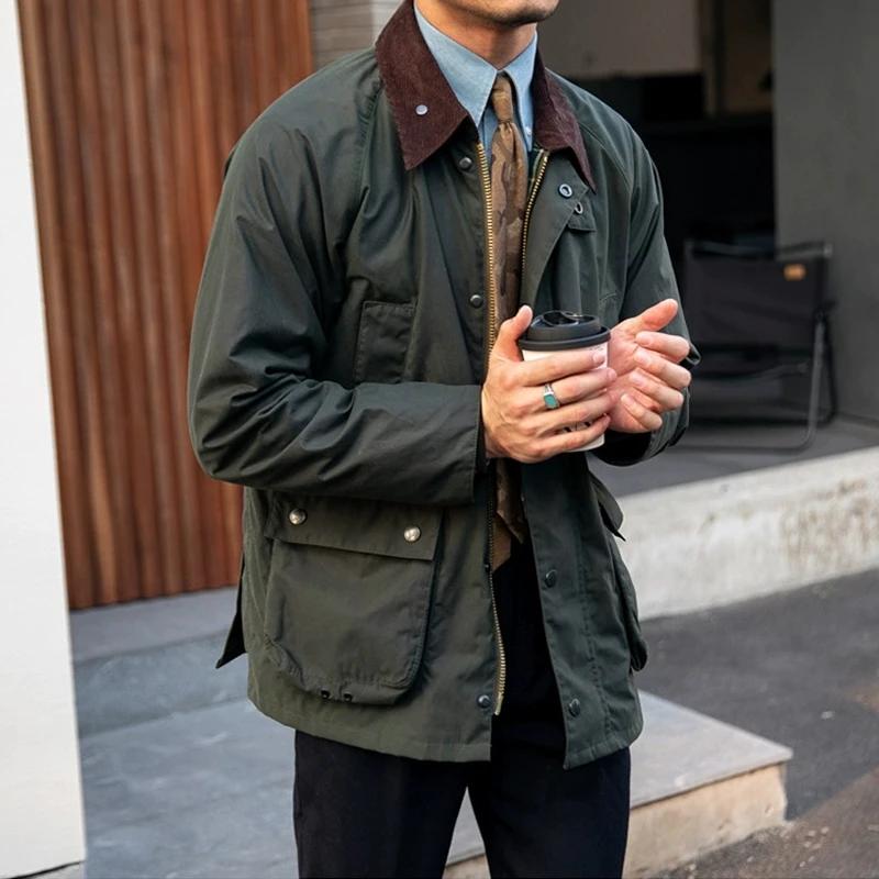 Veste de chasse rétro britannique pour homme, coupe-vent imperméable, vêtements de travail en cire d