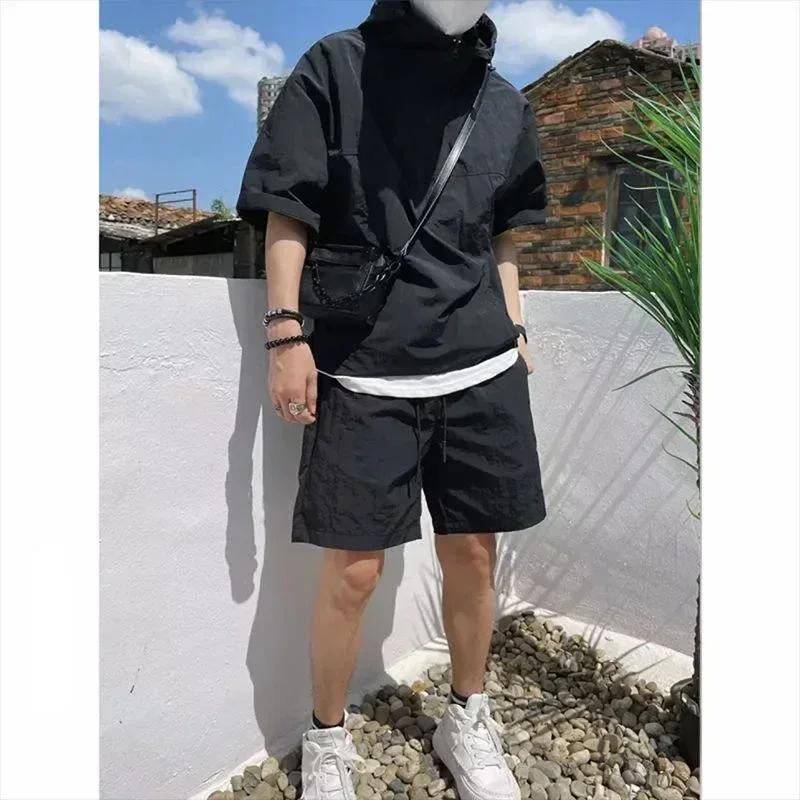 Ensemble de style cargo d'été pour hommes, sweat à capuche décontracté, t-shirt à manches courtes, s