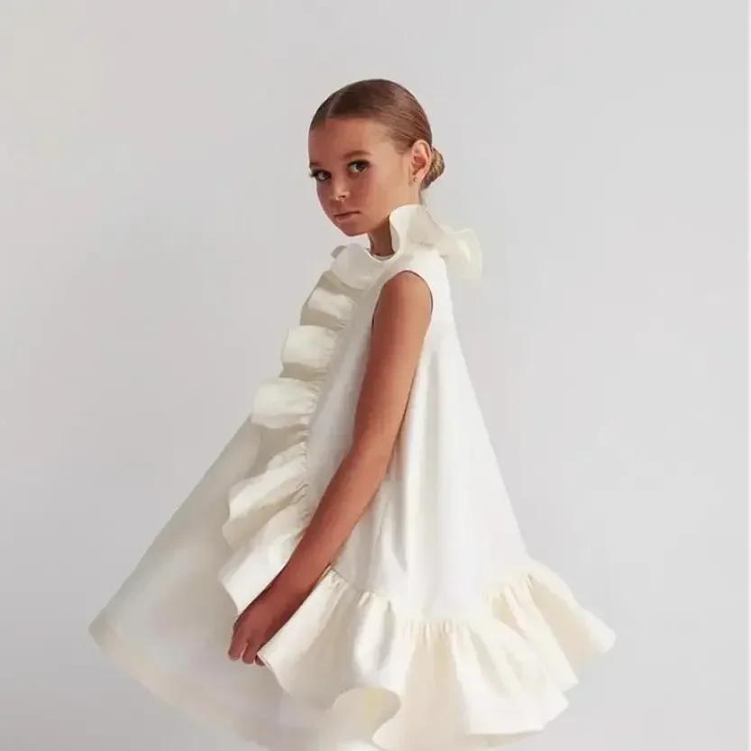 Fille été nouvelle robe sans manches volants princesse mariage luxe enfants mode vêtements bébé anni