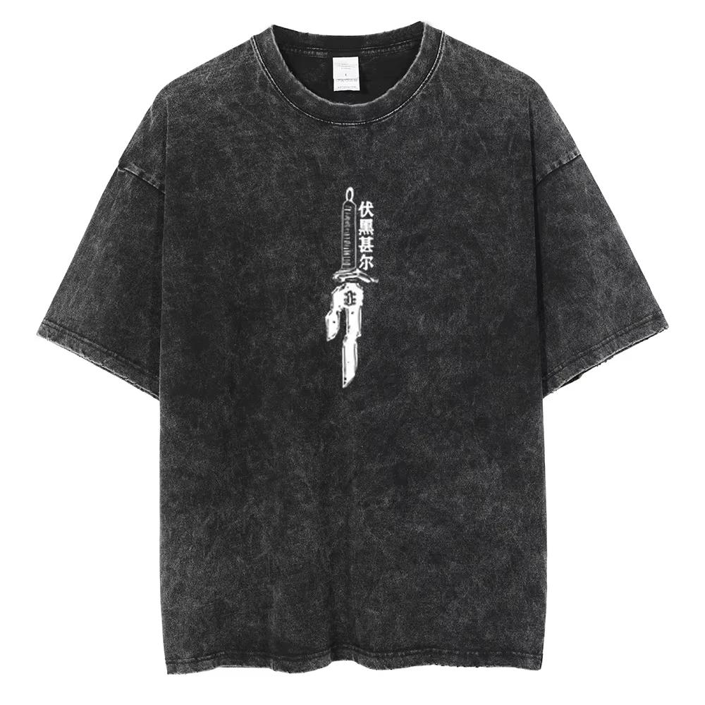 Anime Berserk Logo graphique imprimé t-shirt hommes femmes Vintage Manga T-shirts lavé coton t-shirt