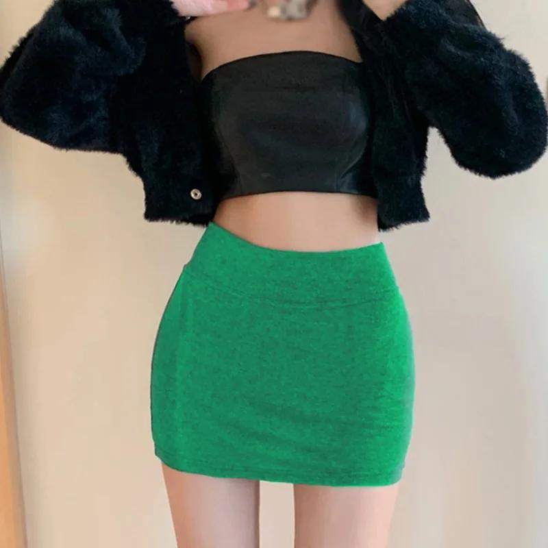 Femmes jupes taille haute polyvalent élastique taille élastique coréenne couleur unie hanche envelop