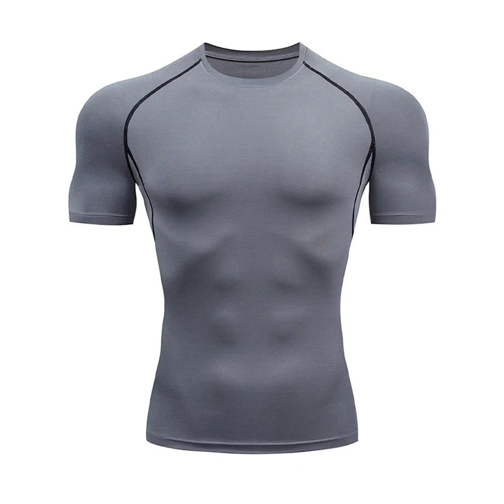 T-shirt serré de sport de musculation pour hommes T-shirt d'été à Compression col rond Gym Fitness T