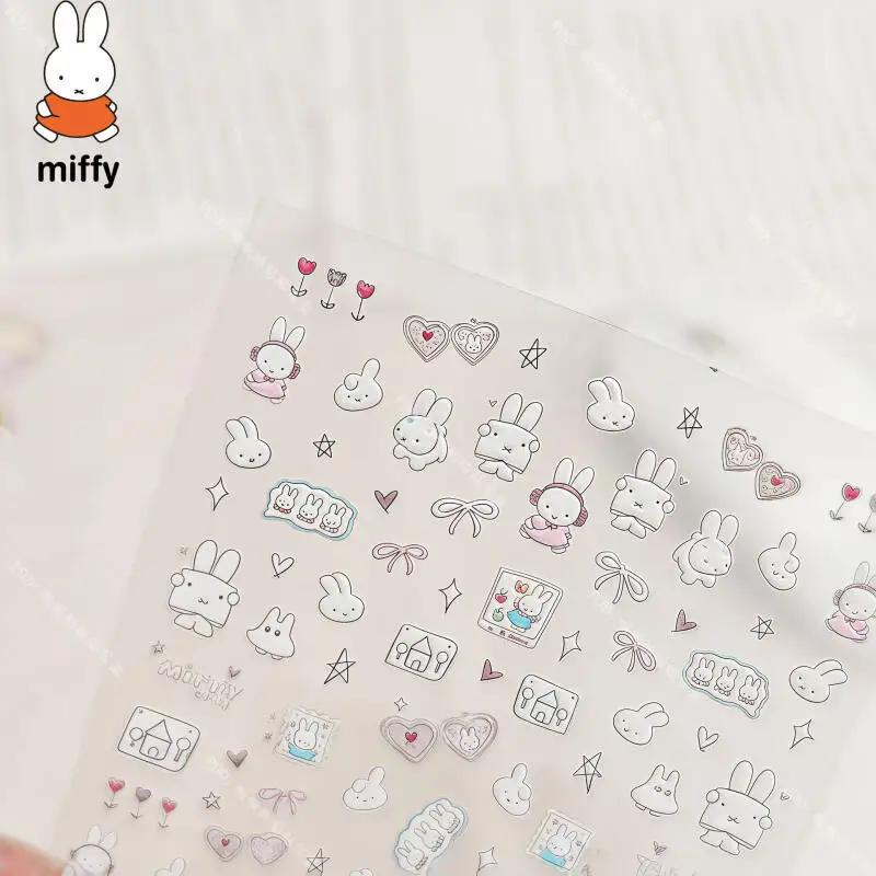Miffy – autocollants pour ongles 3D, mignons, Kawaii, caméra en verre, décoration, impression Anime,