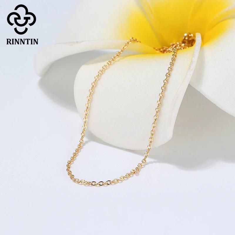 Rinntin 18K or 925 en argent Sterling mode câble lien chaînes collier pour femmes mince cou chaîne a