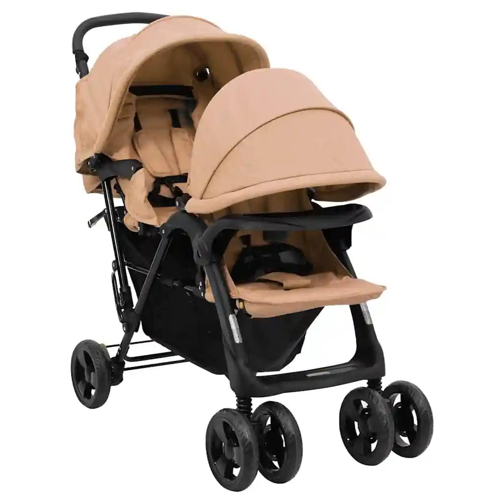 Poussette double taupe en acier 122,5 x 53,5 x 111 cm, légère, pliable, design sûr, compacte pour le