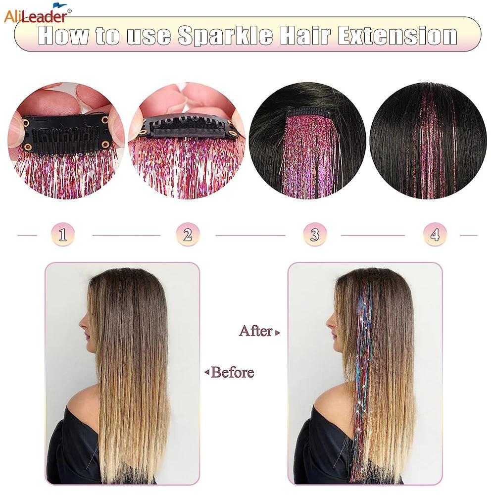 Réinitialisation d'extension de cheveux synthétiques brillants, kit de cheveux Tinsel, nickel é de p