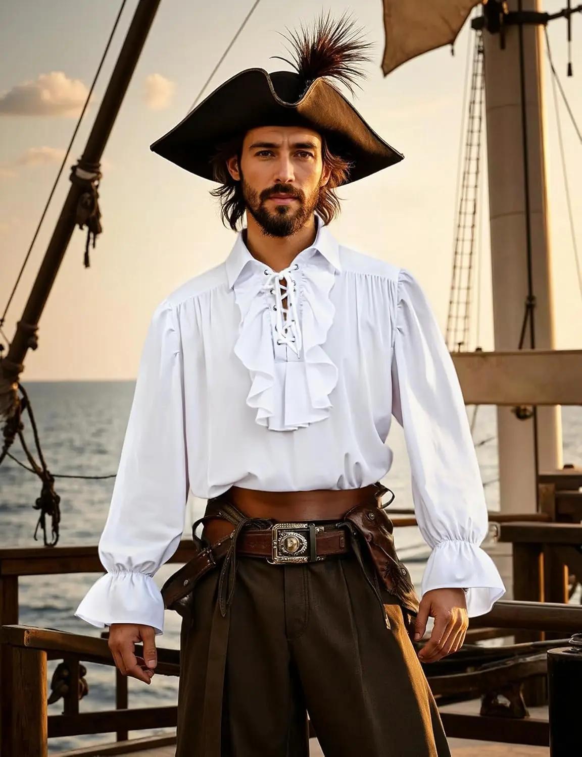 LisdinoJEMITOP hommes Pirate Vampire chemise à volants manchette élastique poète victorien Steampunk