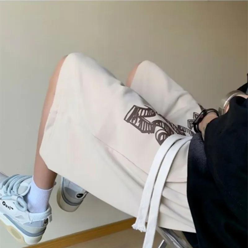 Short surdimensionné pour hommes, Vintage américain, lettres déformées imprimées, marque de mode, pa