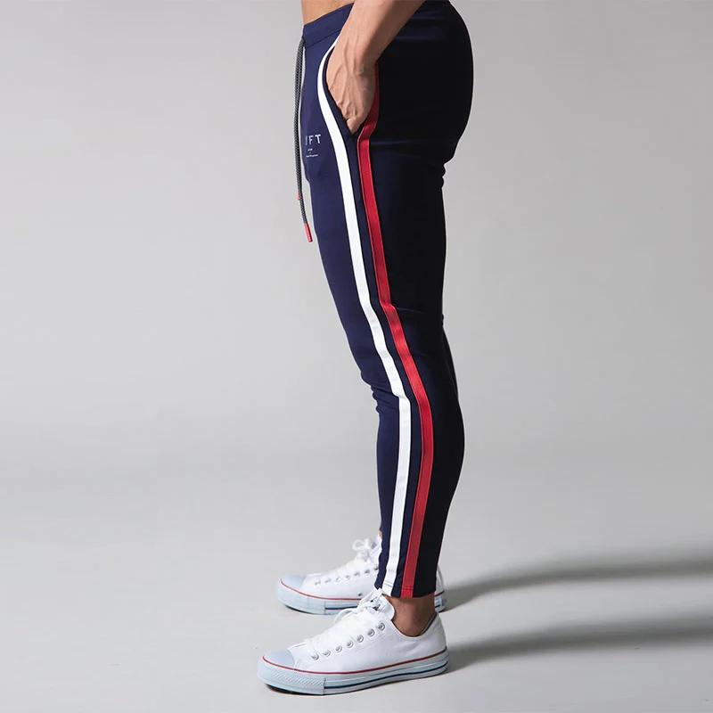 Nouveau Patchwork rayures pantalons hommes vêtements de sport droits couleur unie pantalons de survê