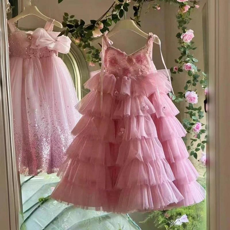 Robe d'été moelleuse sans manches pour filles, jupe longue en Tulle doux, belle tenue de princesse p