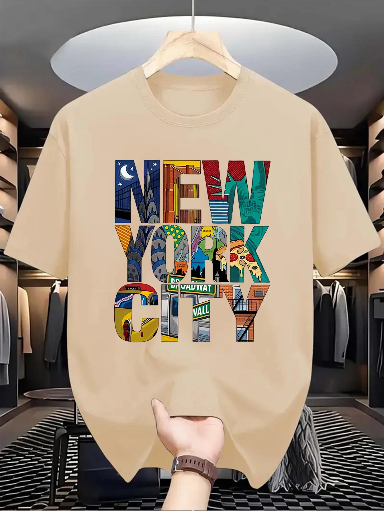 Été hommes 100% pur coton décontracté coupe ample grande taille New York City imprimé confortable co