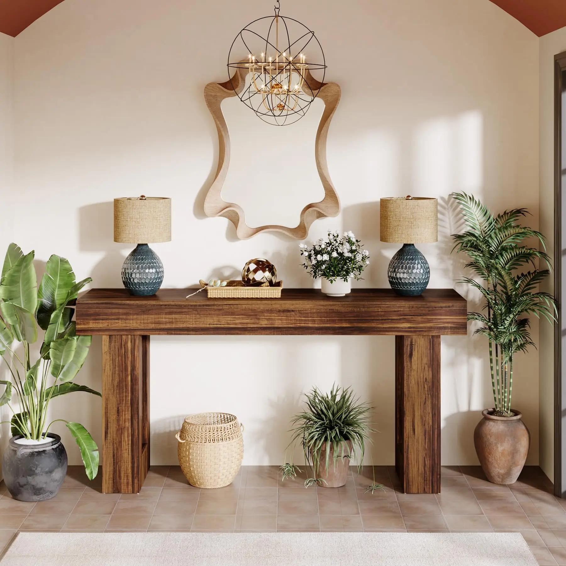 Tribesigns Table console longue de 63 pouces, table de canapé en bois de ferme derrière le canapé, t