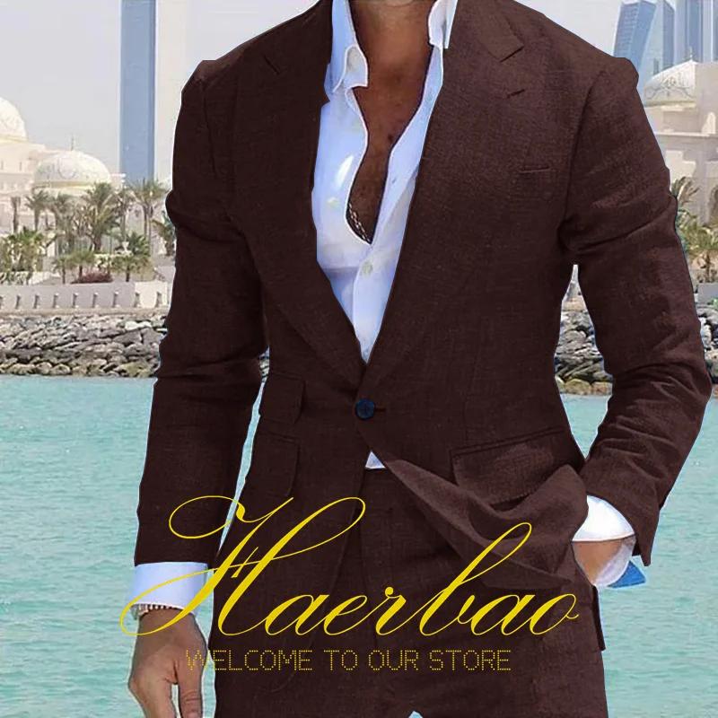 Smoking de marié de mariage imbibé de lin pour hommes, veste à revers formelle, blazer sur mesure, p