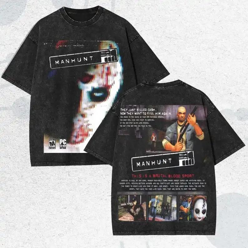 T-shirt Manhunt PS2_ T-shirt de jeu d'horreur rétro Y2K en pur coton, coupe ample, unisexe, mode déc
