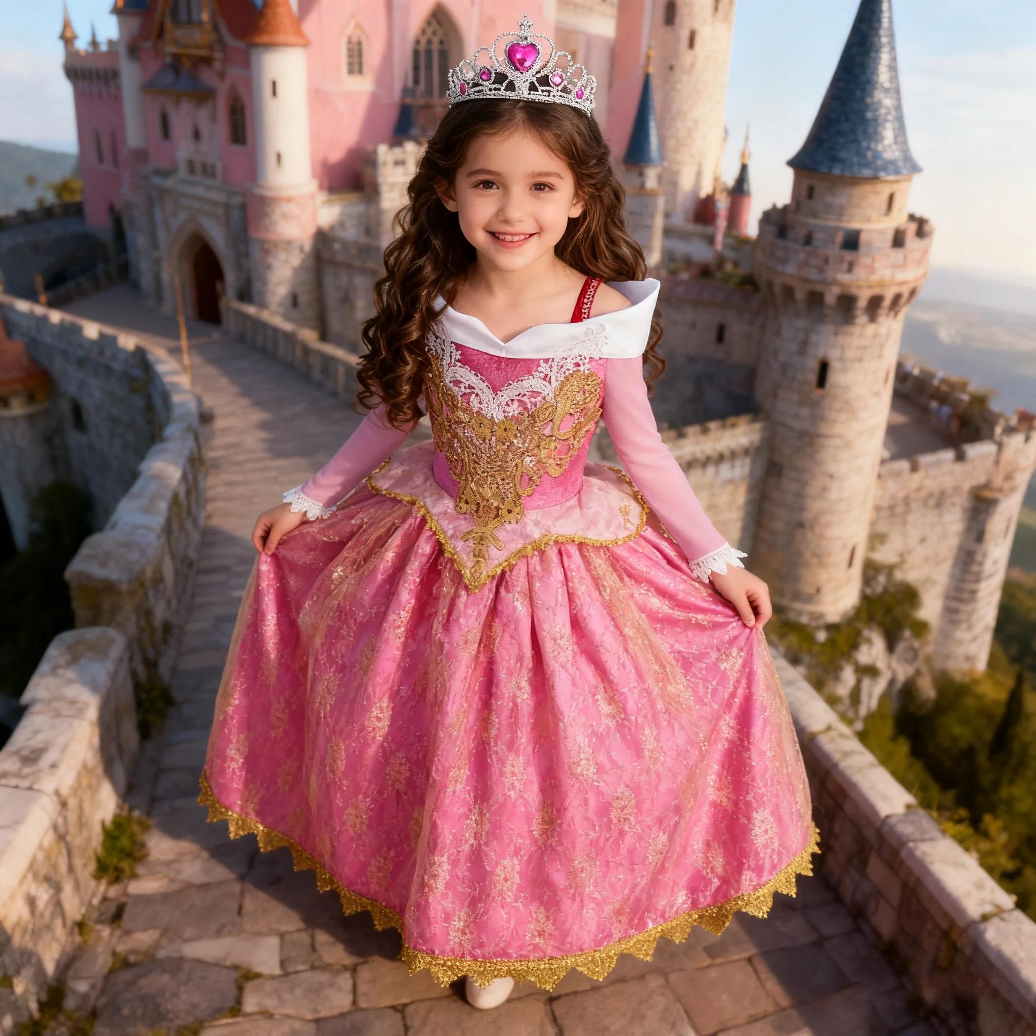 Fille Aurora robe de princesse enfants luxueux Cosplay Costume Rose Rose Briar Rose tenue enfants ca