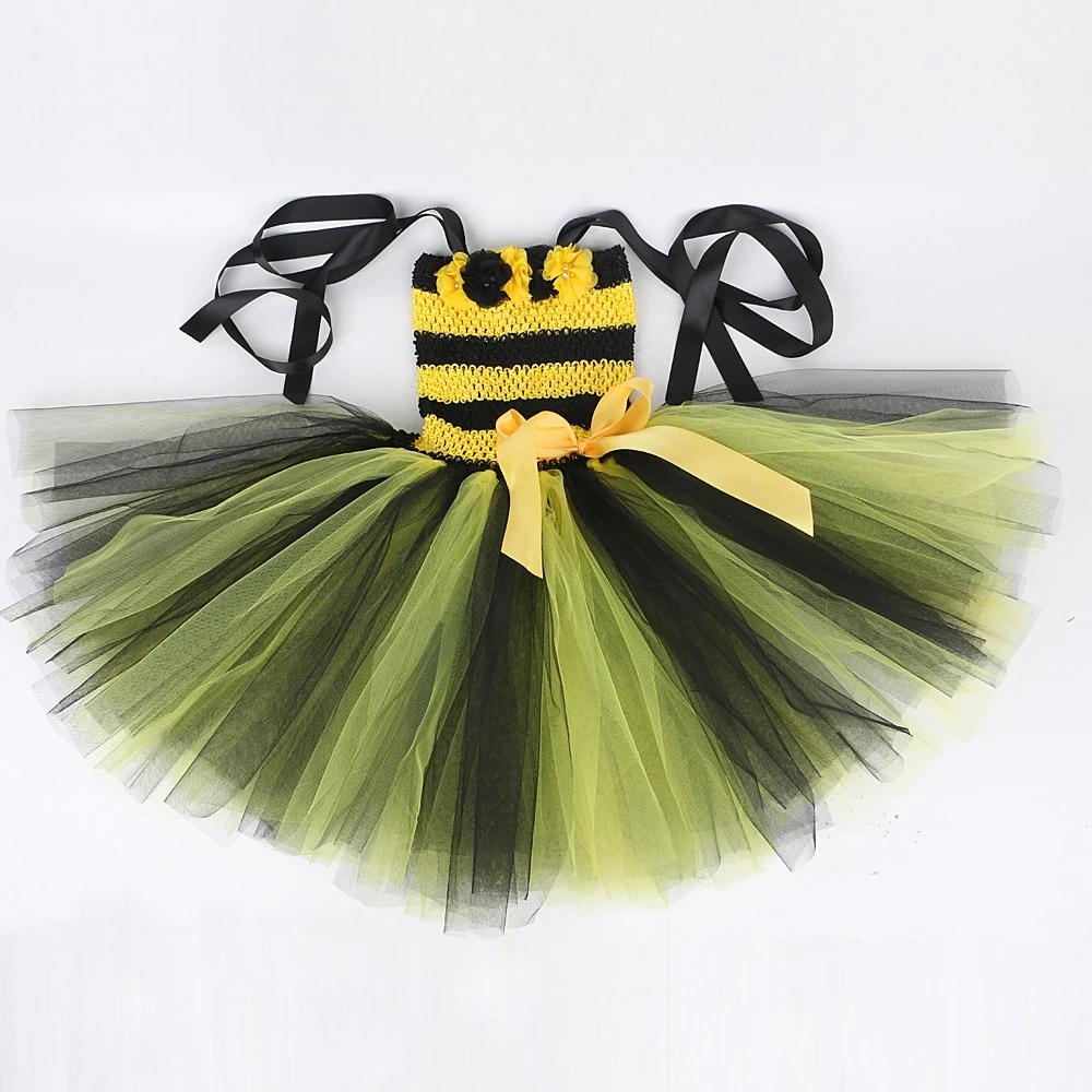 Costumes d'abeilles à fleurs pour bébés filles, robe Tutu jaune et noire avec ailes, tenues d'annive