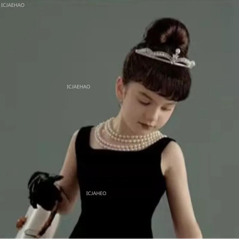 Robe de soirée vintage en velours noir pour filles, idéale pour concours de beauté, défilés de mode,