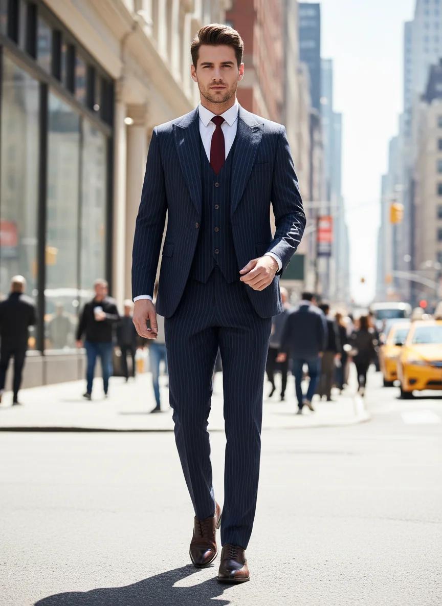 Costume trois pièces rayé ST Cassy pour homme, coupe slim, luxueux et élégant, costume d'affaires po