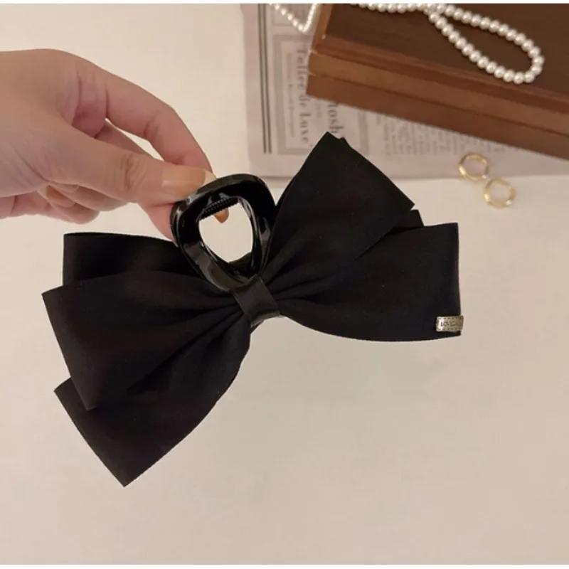 Pince à cheveux française élégante, pince à griffes avec nœud noir, Style Hepburn pour femmes et fil