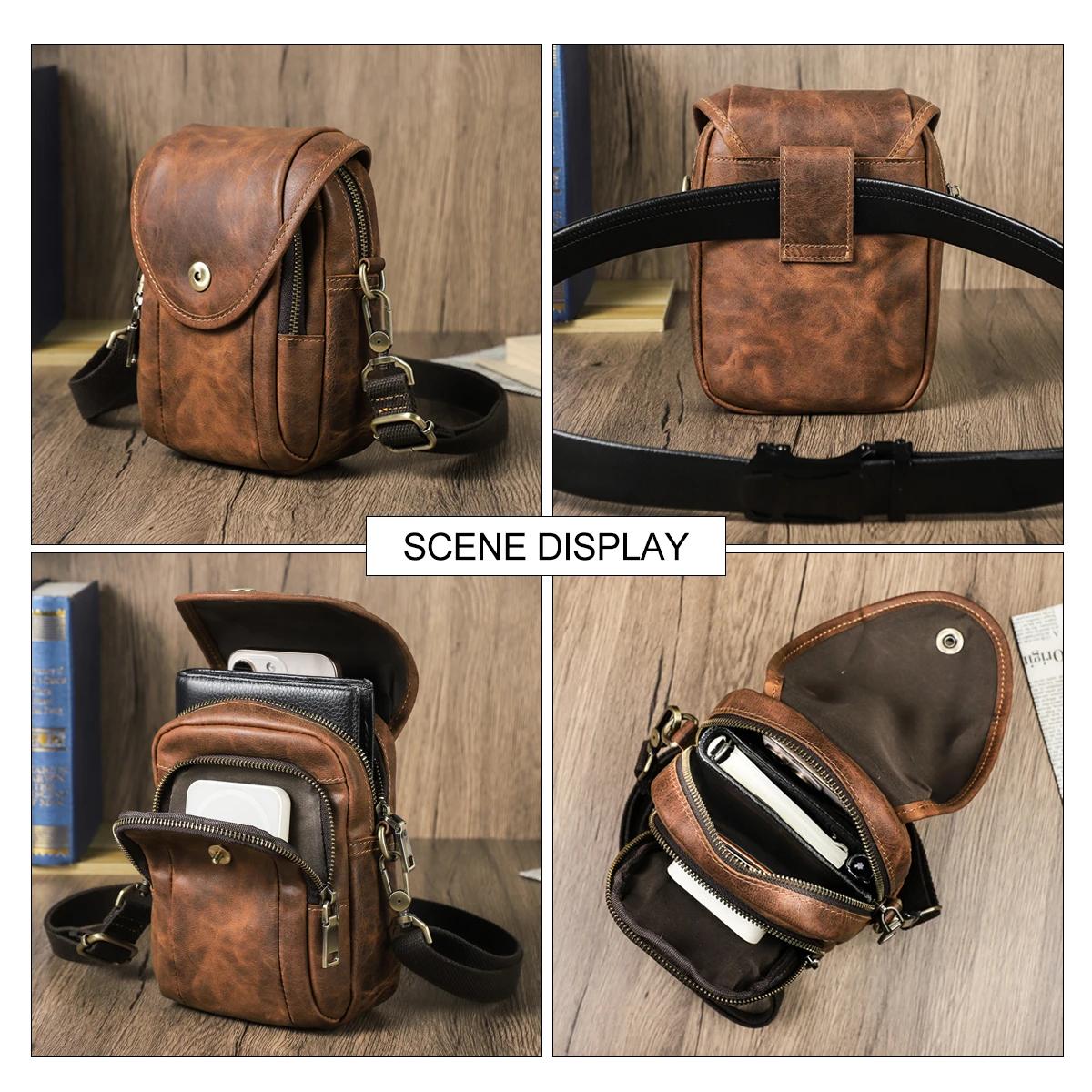 CONTACT'S sacs à bandoulière en cuir véritable pour hommes sacs de taille ceinture Fanny Packs petit