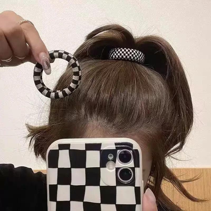 Élastique à cheveux épais rayé noir et blanc - Corde à cheveux sans couture à haute élasticité, acce