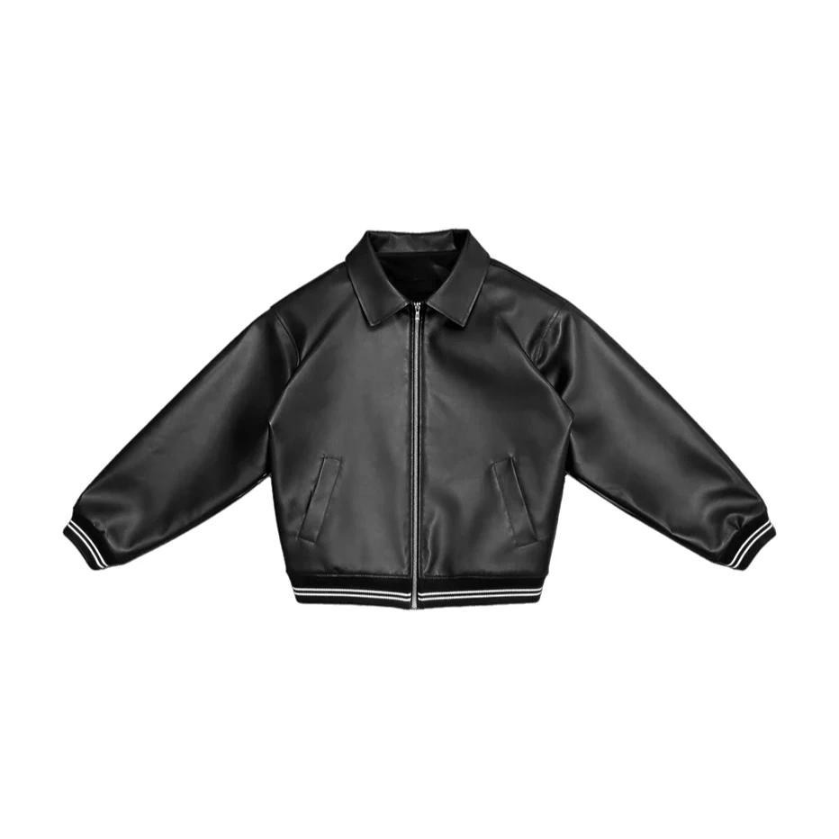 Veste rétro Y2K epure noire, veste varsity en cuir surdimensionnée avec lettres brodées, veste gothi