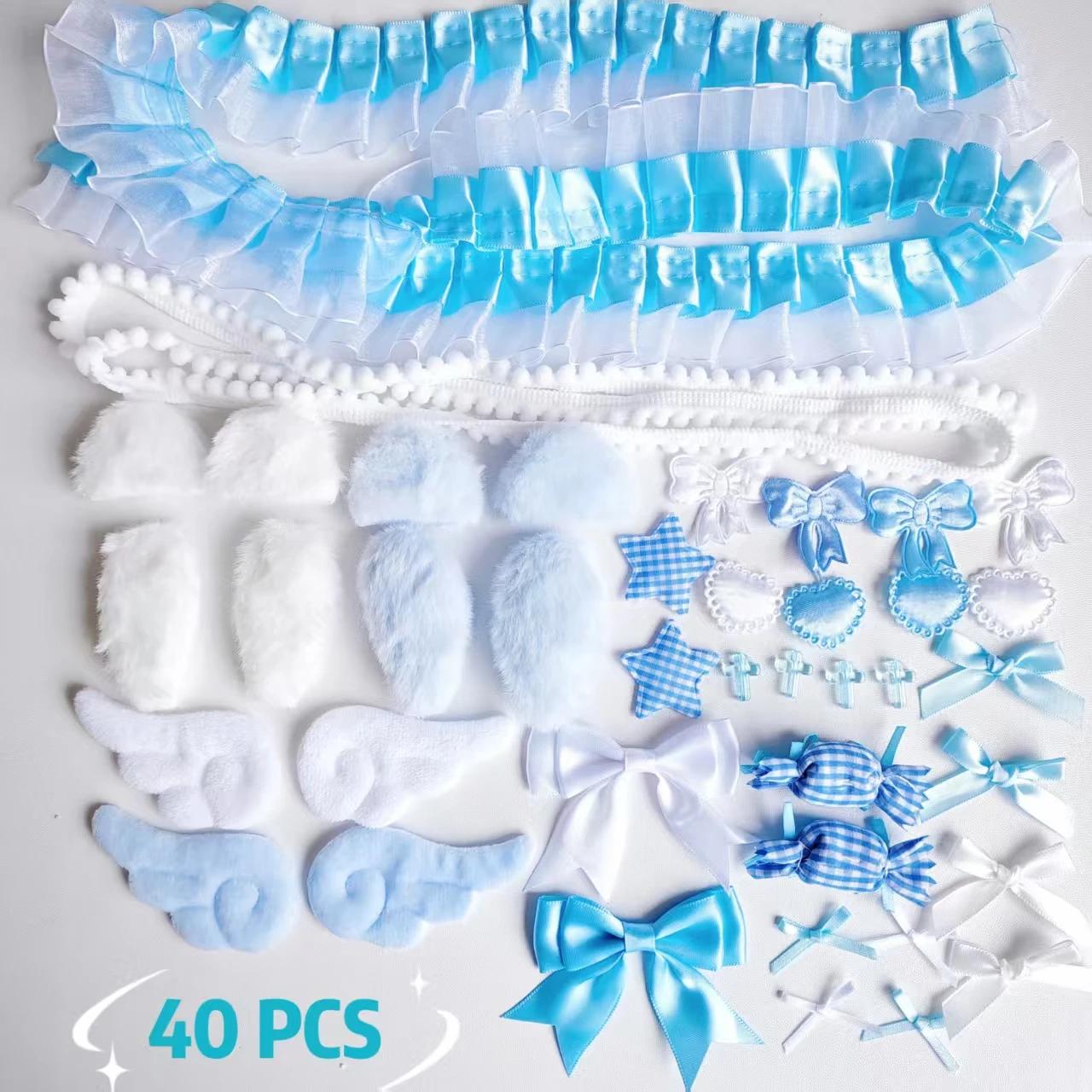 Kit de matériel en dentelle fait main, 40 pièces, oreilles de lapin en peluche, accessoires ailes d'