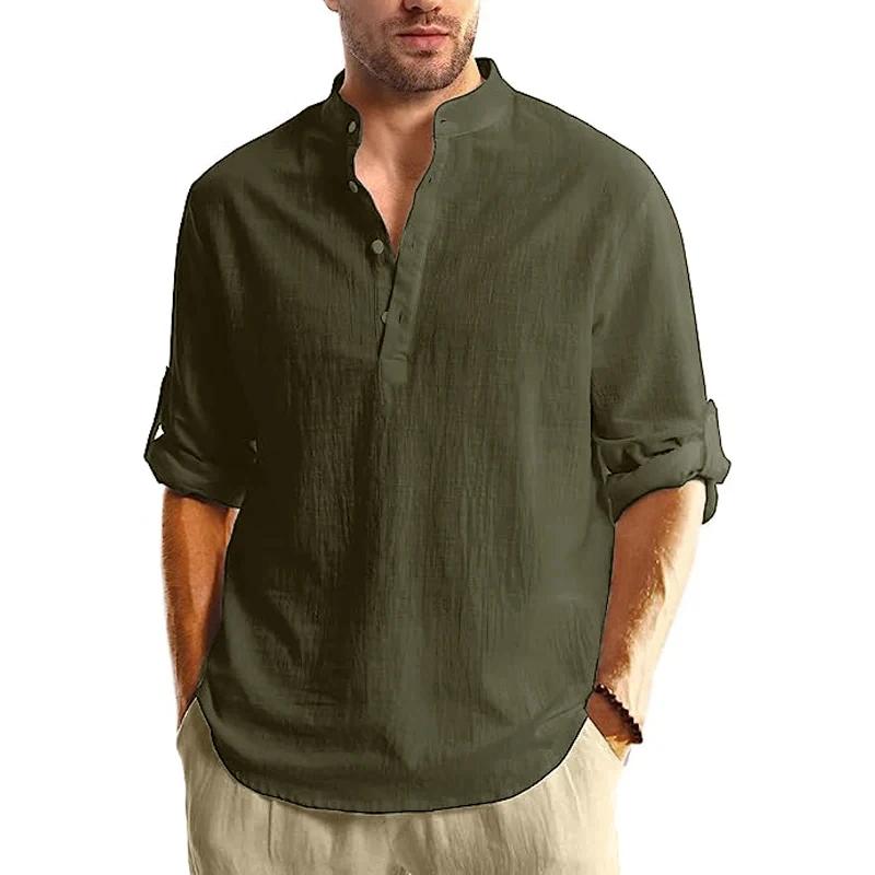 Henley – chemise à manches longues pour hommes, T-Shirts légers en coton, Streetwear respirant, coul