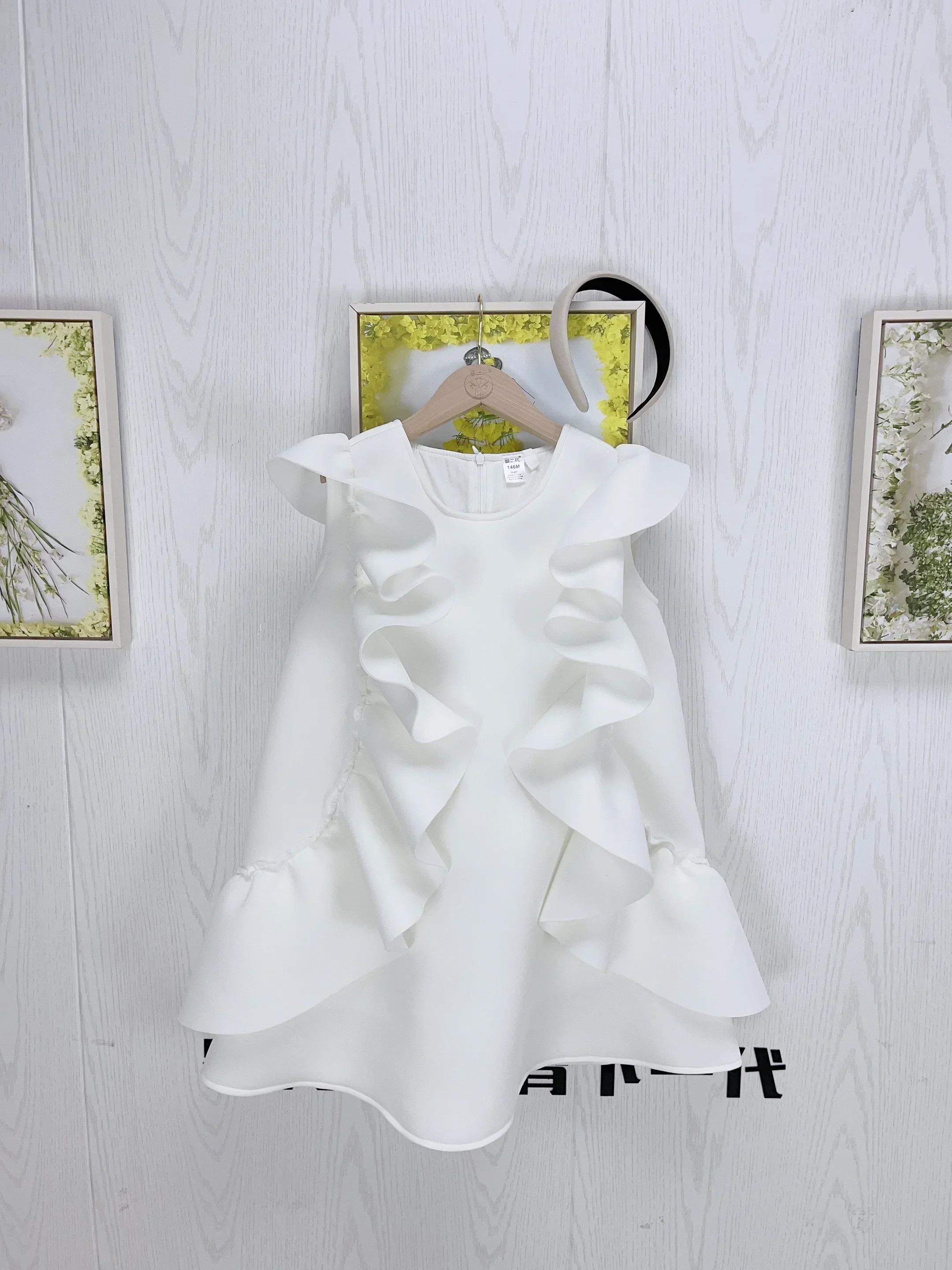 Fille été nouvelle robe sans manches volants princesse mariage luxe enfants mode vêtements bébé anni