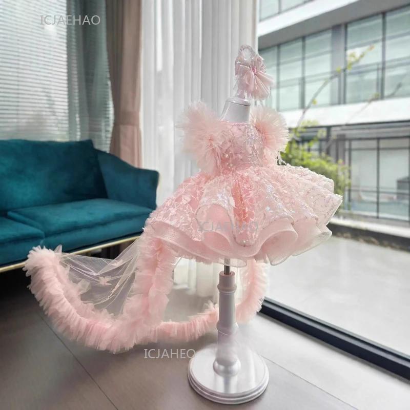 Robe de soirée pour filles, vêtements de princesse pour premier anniversaire, Costume en Tulle à pai