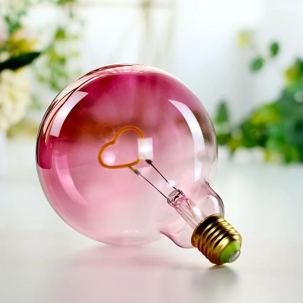 TIANFAN-Ampoule LED vintage, grand globe, cœur rose, filament 2W, variable, G125, ampoule décorative