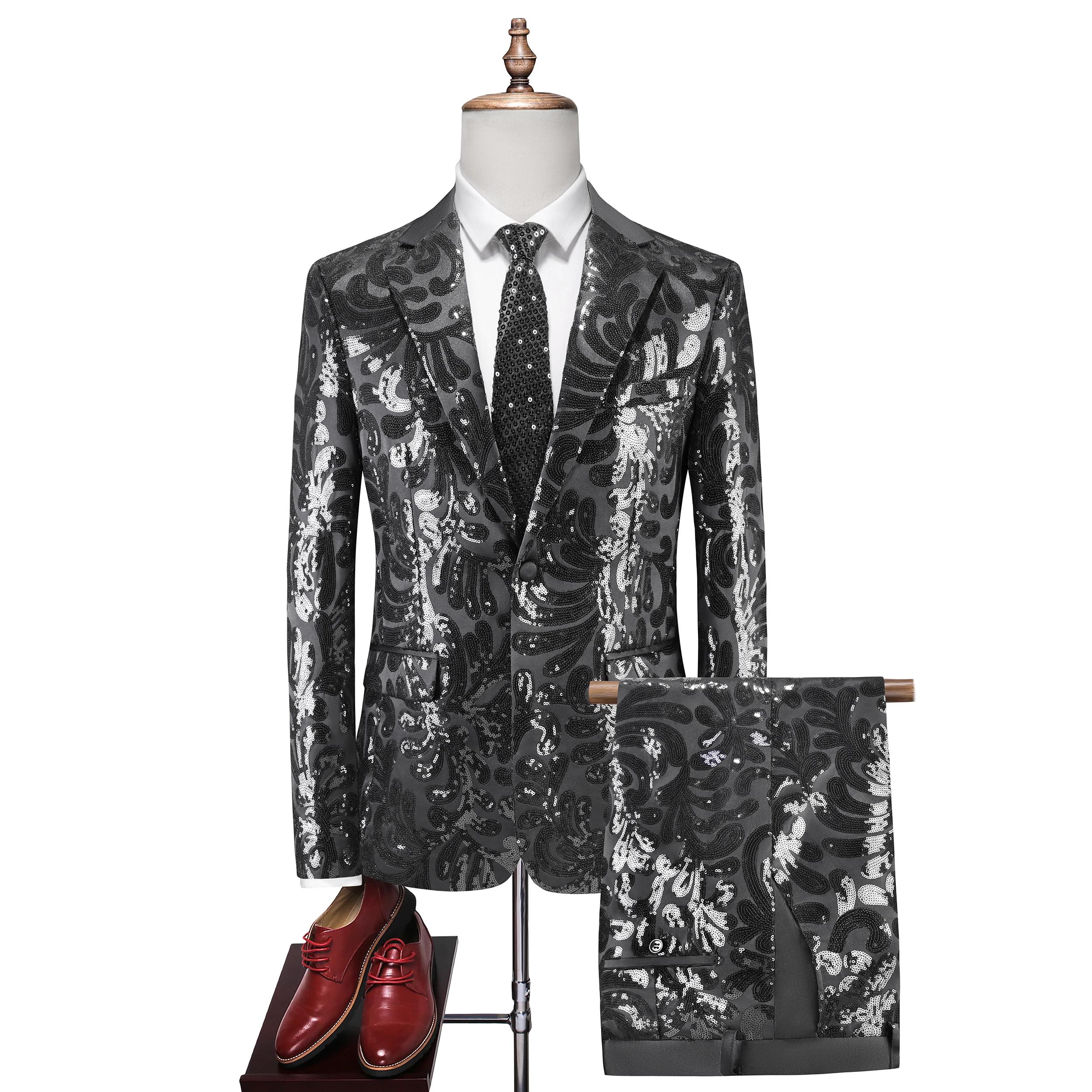 Costume homme slim rouge à paillettes, deux pièces, haut + pantalon, disponible en bleu, noir, or, v
