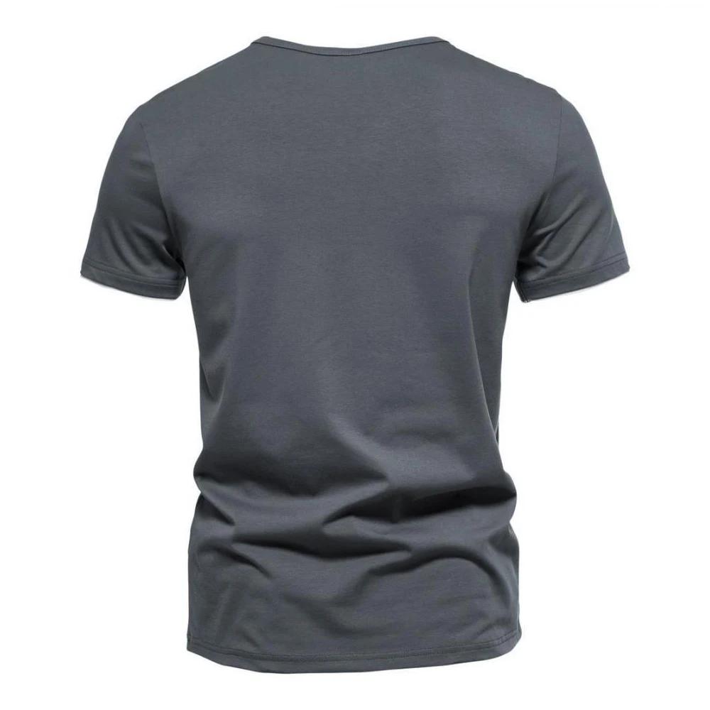 Henley – T-shirt manches courtes col en v pour homme, décontracté, coupe cintrée, basique, ample, Fi