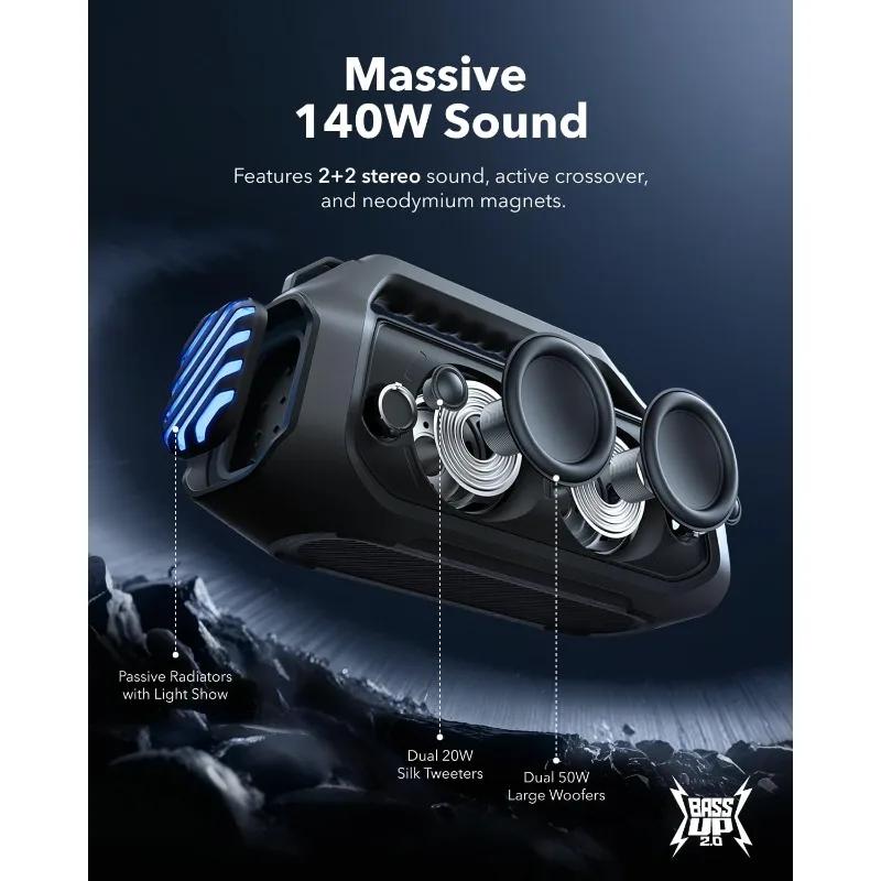 Haut-parleur extérieur HON2 Plus, 140W, 2 + 2 canaux, BassUp 2.0, 20H, Charge rapide, Étanche IPX7, 
