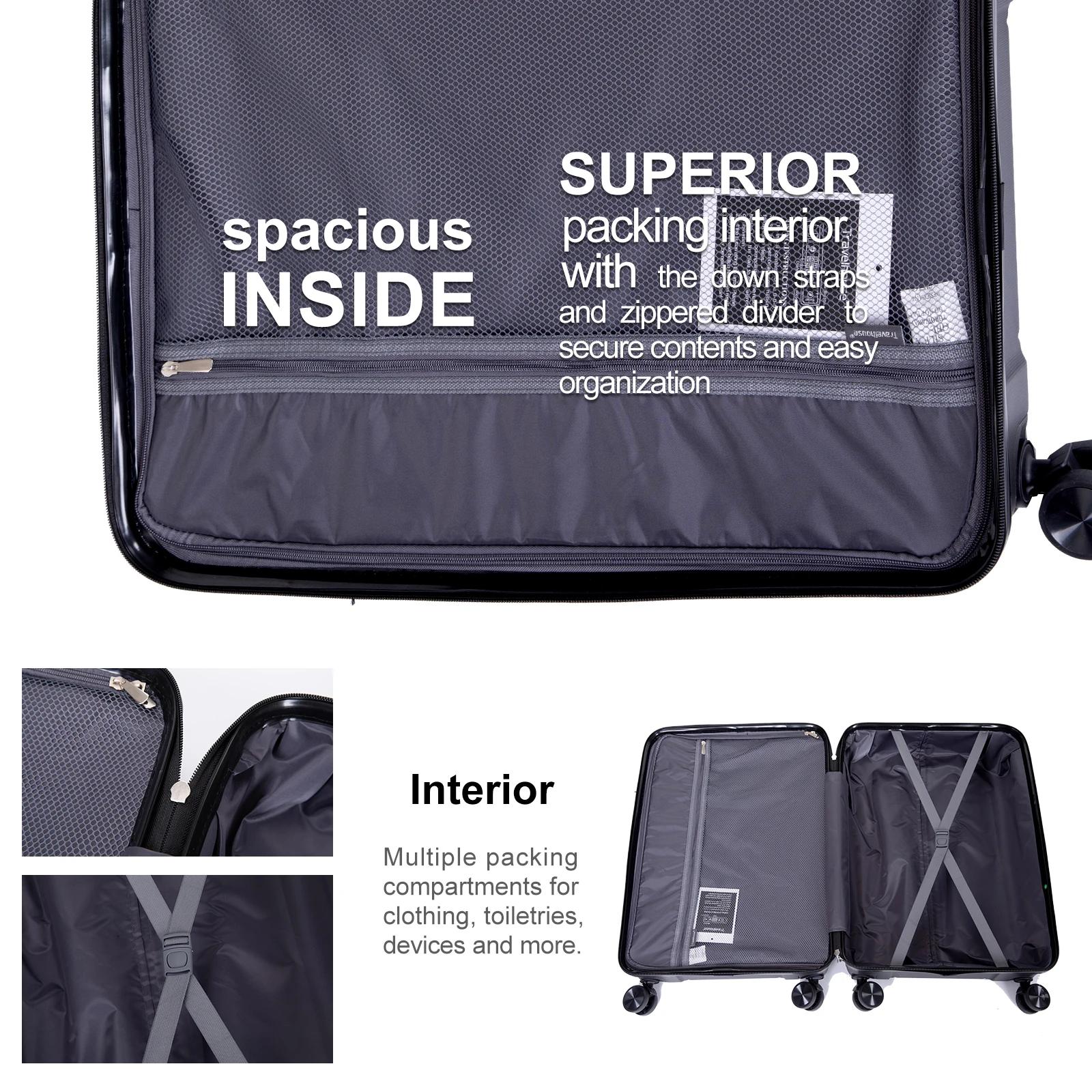 Travelhouse-Ensemble de Valises Rigides Légères avec Serrure TSA, Roues Spinner, PP, 3 Pièces, 20/24